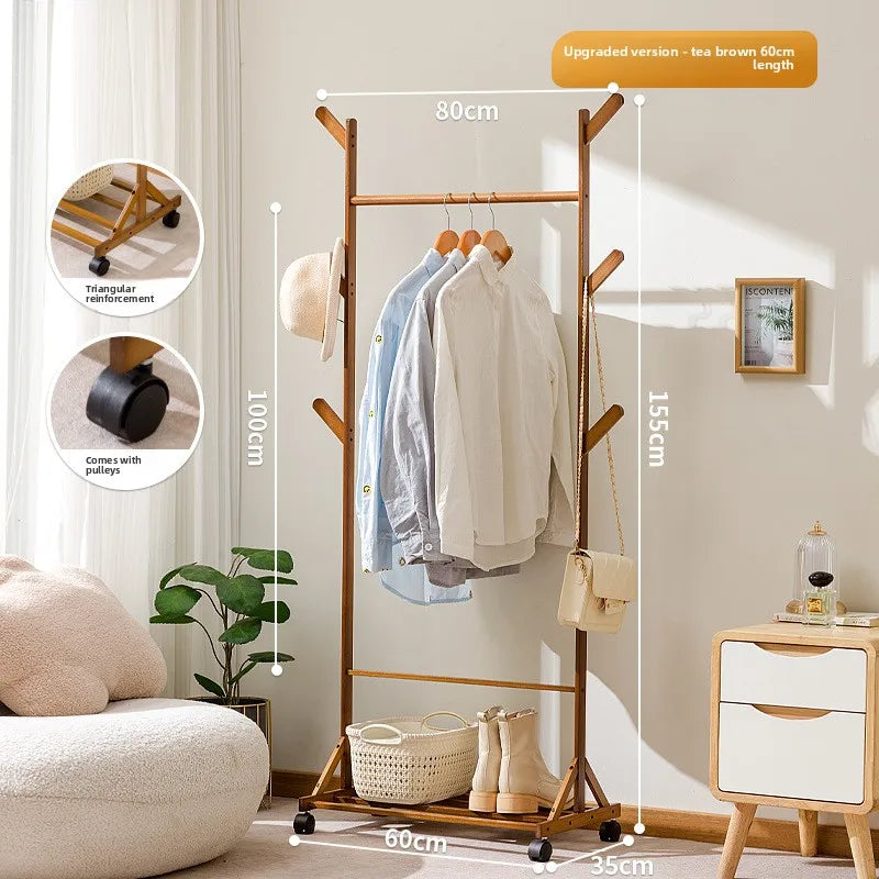 Simple coat rack Hanging hanger Floor to ceiling Living room Bedroom hanger Children's creative solid wooden clothes rack Oasis Select SJ brown 60