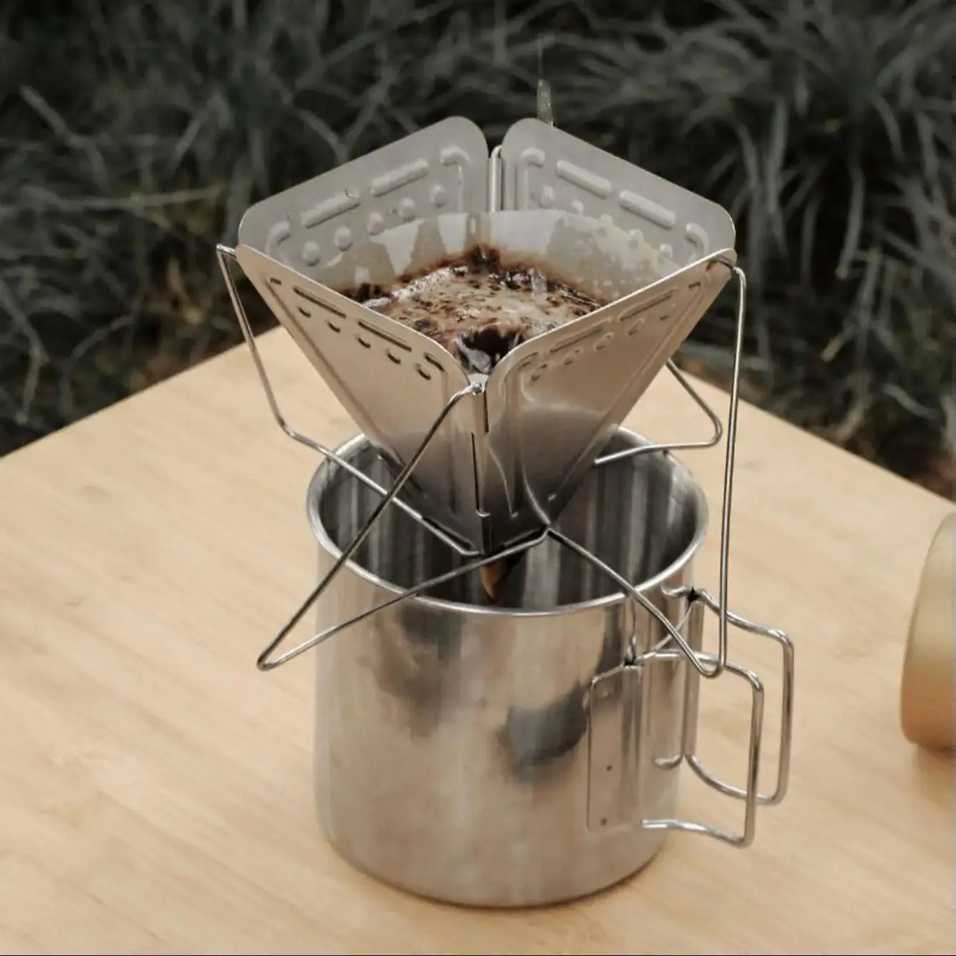 1PC Portable Outdoor Camping Coffee Filter Holder Stainless Steel Folding Funnel with Stand Filter Cup Coffee Drip Holder Oasis Select