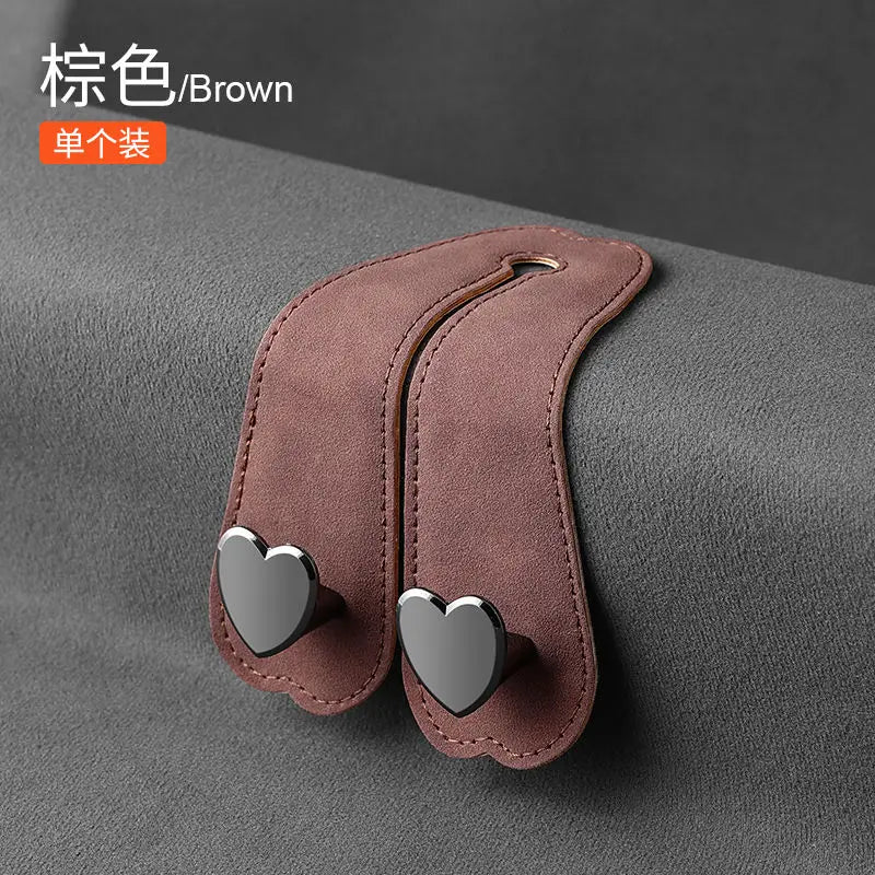 Heart Shape Car Headrest Hook – Suede Alloy Dual Hanger