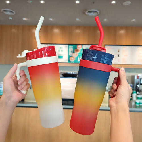 1200ml Large Capacity Gradient Frosted Sports Water Bottle Tumbler for Car Gym Outdoor Travel Reusable BPA Free Cup with Straw Oasis Select