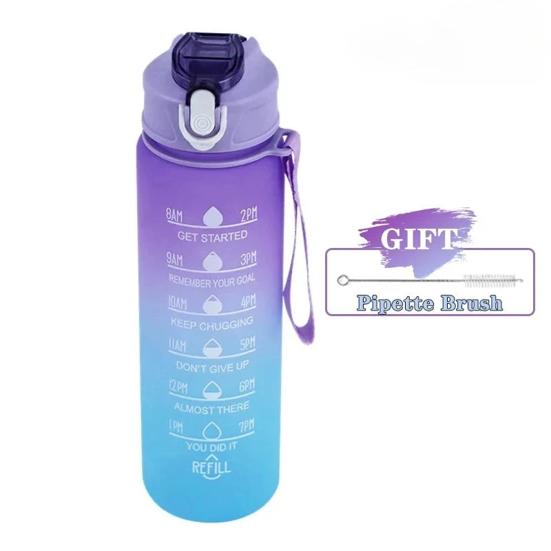 900ml Sports Bottle with Time Scale Outdoor Gradient Color Sports Bottle Portable Fitness Motivational Straw Mug BPA Free Oasis Select Purple