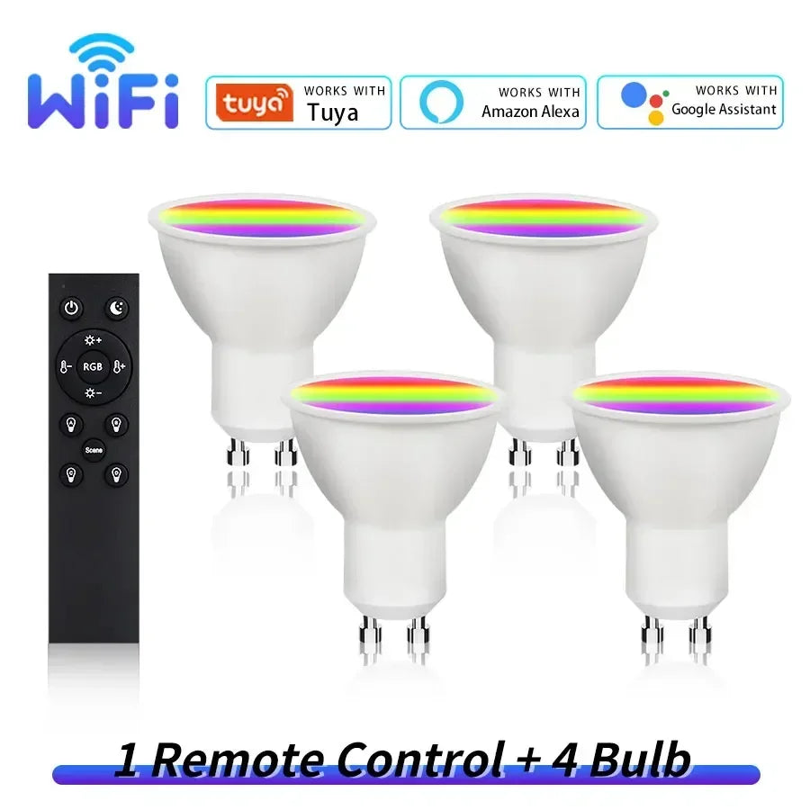 Tuya WiFi Smart GU10 LED Bulb – Alexa & Google Home, RF Remote Smart LED Spotlight Oasis Select 4 bulbs 1 remote 220V WiFi GU10 5w