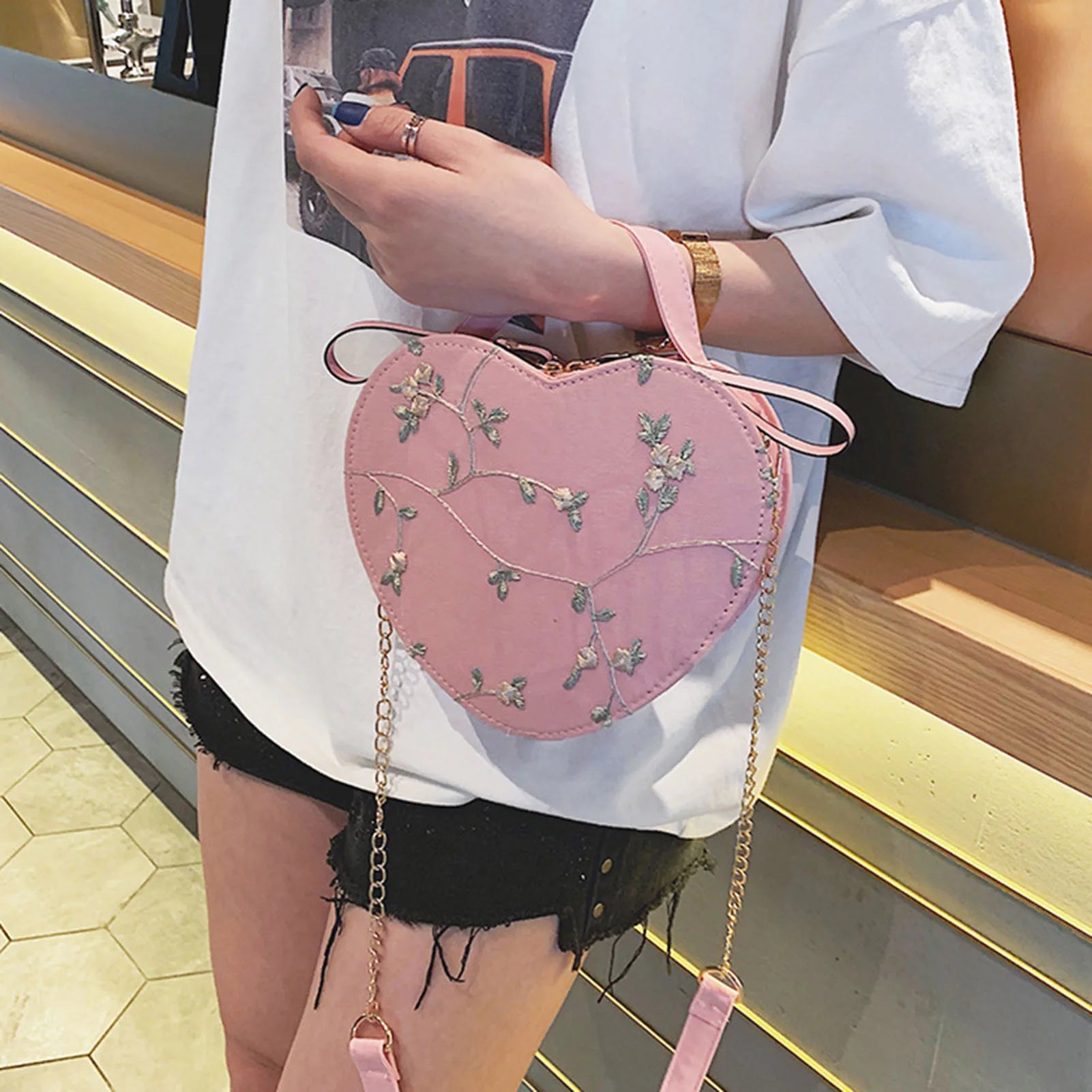 Women Sweet Crossbody Bag PU Leather Handbags with Lace & Flower Pattern for Commuting Business Travel Oasis Select