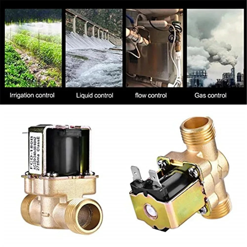 Electric Solenoid Valve N/C 12v 24v 220v G3/4'' G1/2'' Brass Air Inlet Flow Switch Normally Closed Inlet for Solar Water Heater Oasis Select