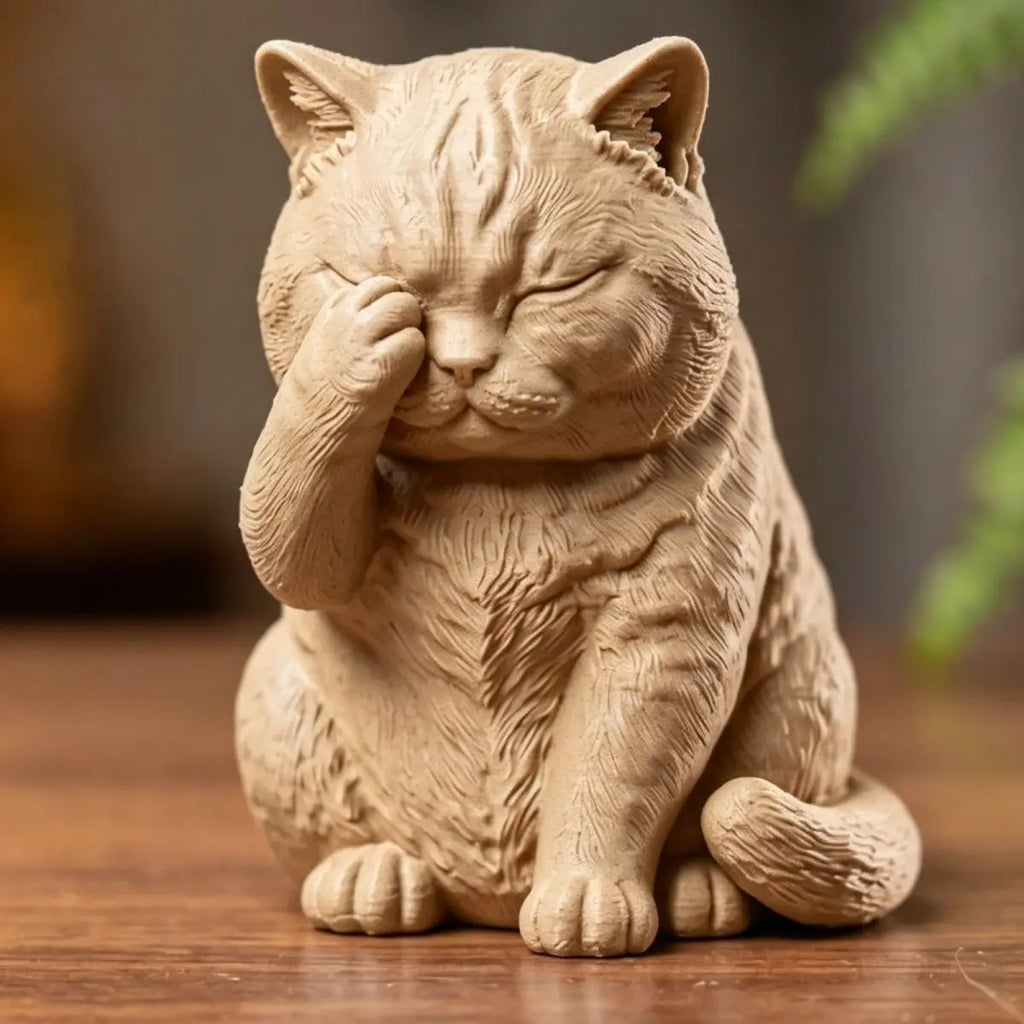Shy Face Covered Chubby Cats miniature Figurine Diy Cute Kitten Statues for Home Desktop Home Ornaments Decor Pet Memorial Gifts Oasis Select