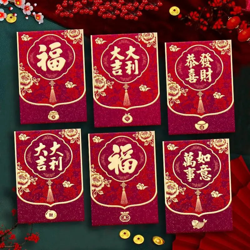 6Pcs Paper 2026 Horse Year Red Envelope Mini Cartoon Lucky Money Bag Traditional Blessing Red Pocket Marriage Celebration Oasis Select B19