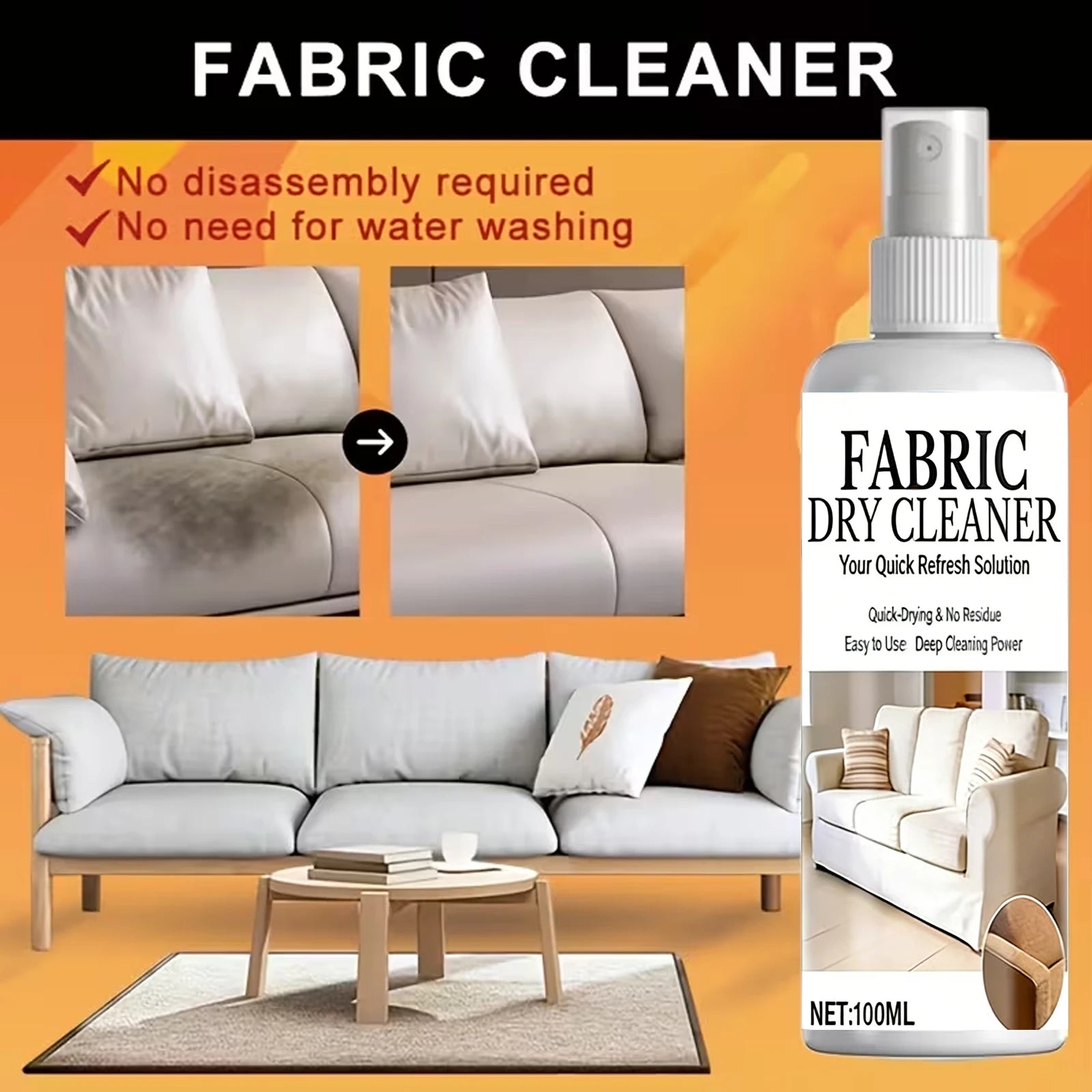 100ml Fabric Dry Cleaner Spray – Quick-Dry Stain Remover Fabric Stain Remover Oasis Select