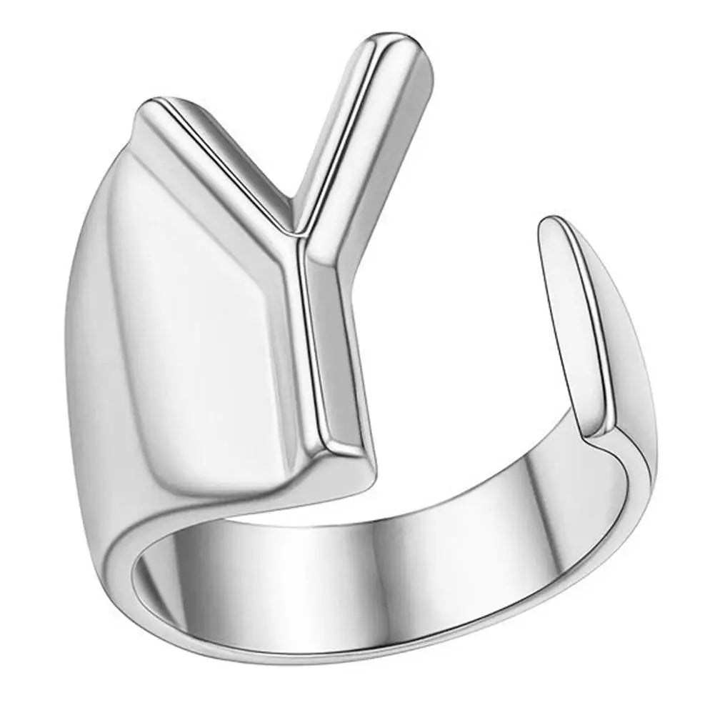 A-Z Initial Letter Ring – Adjustable Silver Open Ring for Women