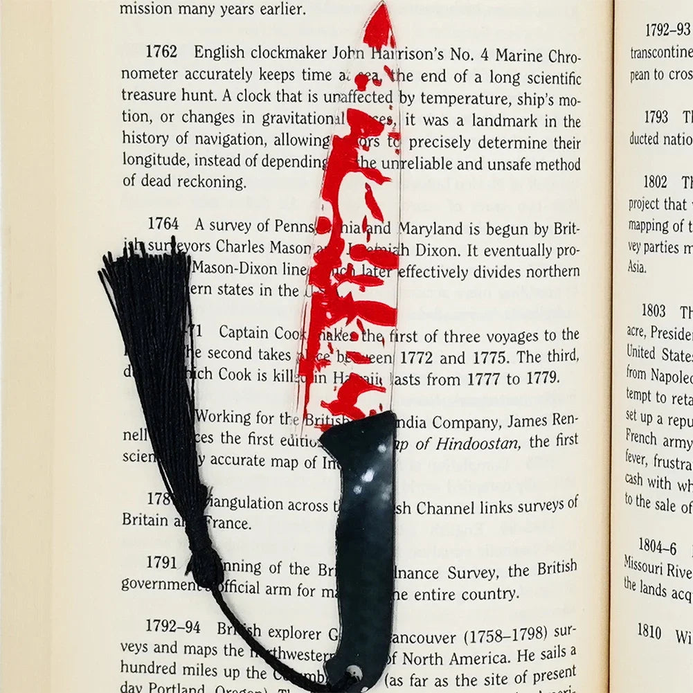 Acrylic Bookmark Horror Knife Clear Tassel Halloween Themed Series Chopper Saw Blood Halloween for Bookworms School Supplies Oasis Select