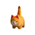 Handmade Wood Carved Cat Figurine | Gray & Orange Kitten Decor
