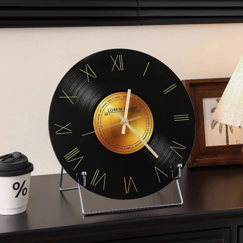 Mid Ancient Style Retro Vinyl Record Desktop Clock Decoration Living Room TV Cabinet Italian Minimalist Decoration Desk Clock Oasis Select