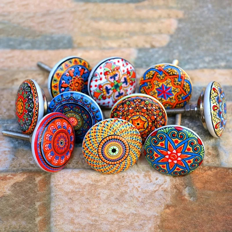 Bohemian Style Ceramic Knob 1pcs, Antique Metal Finish Screw In Pull Handles for Cabinet Doors and Drawer Oasis Select