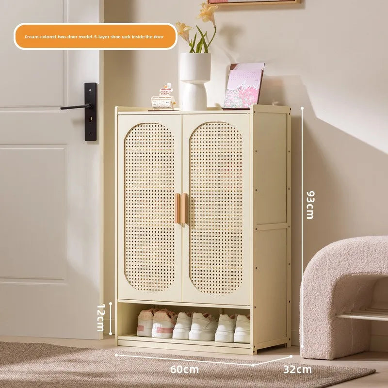 Cream wind arc door shoe cabinet living room household entrance entrance multi-layer shoe rack dormitory storage cabinet storage Oasis Select Milky White 2-7