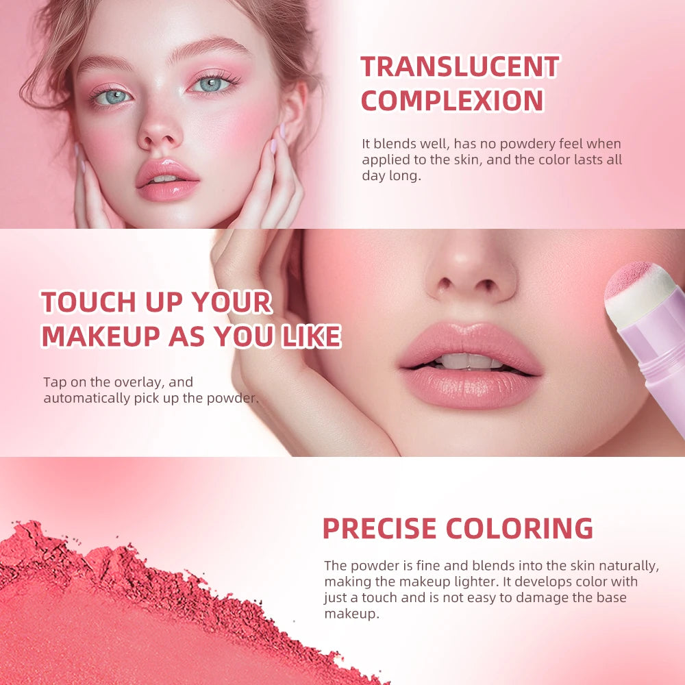 Lakerain Soft Face Blush Stick Girl Korean Style Brightening Dual-Use For Lip And Cheek Waterproof Cheek Blush Sponge Brush Head Oasis Select