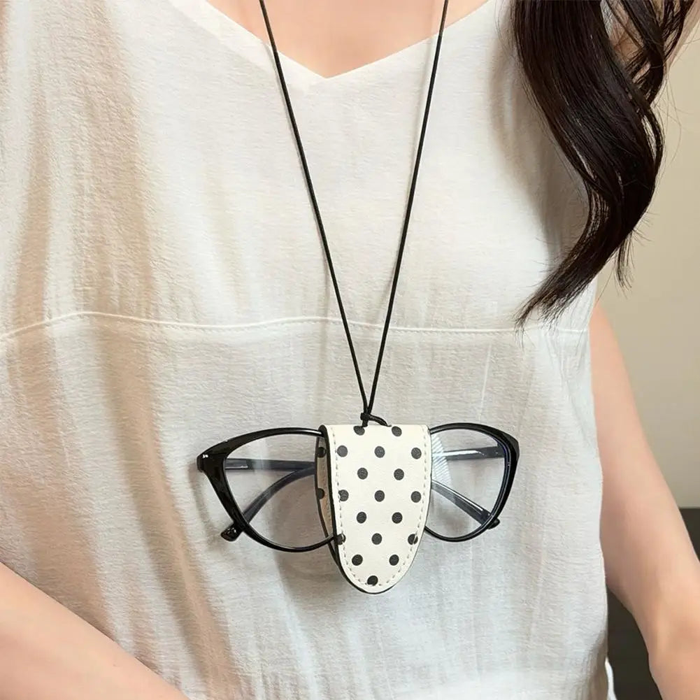 Leather Sunglasses Case Hanging Neck Glasses Storage Bag Unisex Portable Eyewear Pouch Pendant Key Holder Sweater Chain Oasis Select