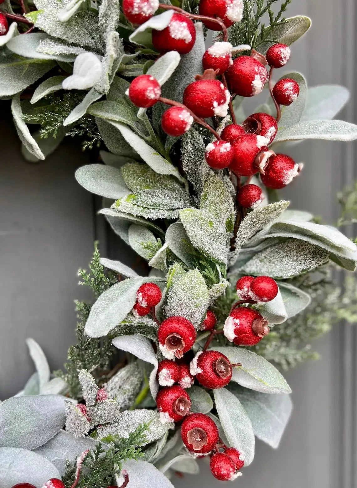 Christmas Red Berry Bell Garland Pine Leaves Flocked Leaves Patio Holiday Decoration Door Hanging Party Decoration Oasis Select