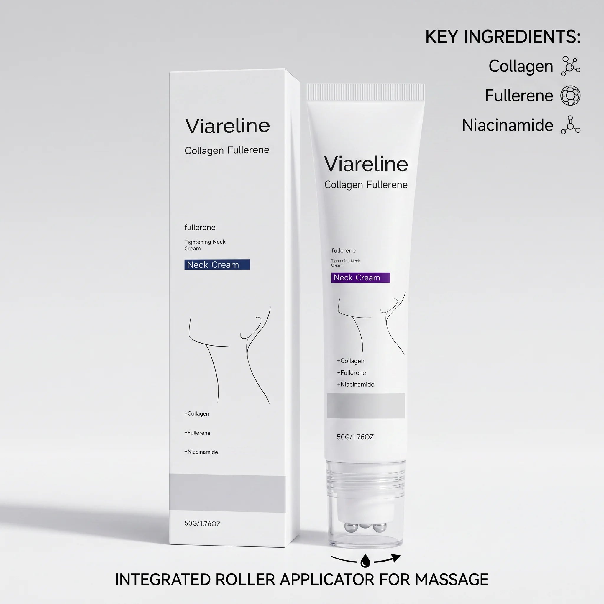 Collagen Neck Cream Roller Massage Tightening Neck Cream Reduce Neck Lines Reduce Double Chin Firming Lifting Brighten Skin Care Oasis Select