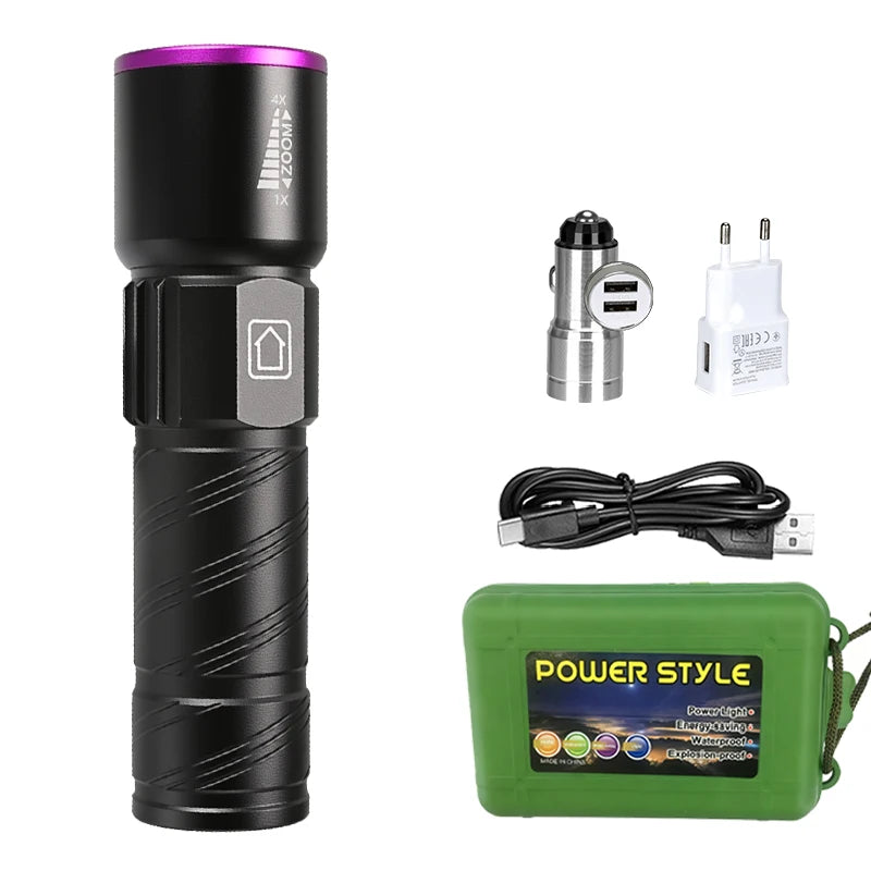 395nm LED UV Flashlight Rechargeable Zoomable Torch Light for Pet Urine Stain Detector Tools Lantern Money Fluorescer Detector Oasis Select Set