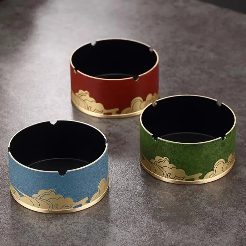 Auspicious Cloud Pattern Round Ashtray for Home Office Decorative Cigarette Holder Brass High-end Home Living Room Oasis Select