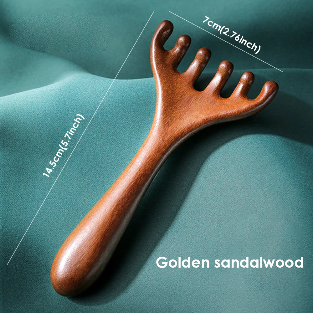 Sandalwood 6-Claw Head Massage Comb | Gua Sha Scalp Tool