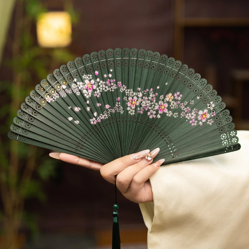 New All-bamboo Dance Fan Portable Summer Folding Fan Classical Film and Television Court Photo Fan Oasis Select 12