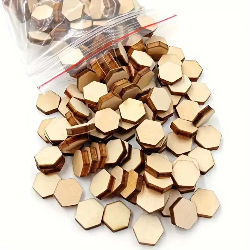 100 PCS Small Wooden Hexagonal Decorative Wood Chips, Wooden Crafts DIY Painting Graffiti, Holiday Party Wedding Decoration Oasis Select 100pcs