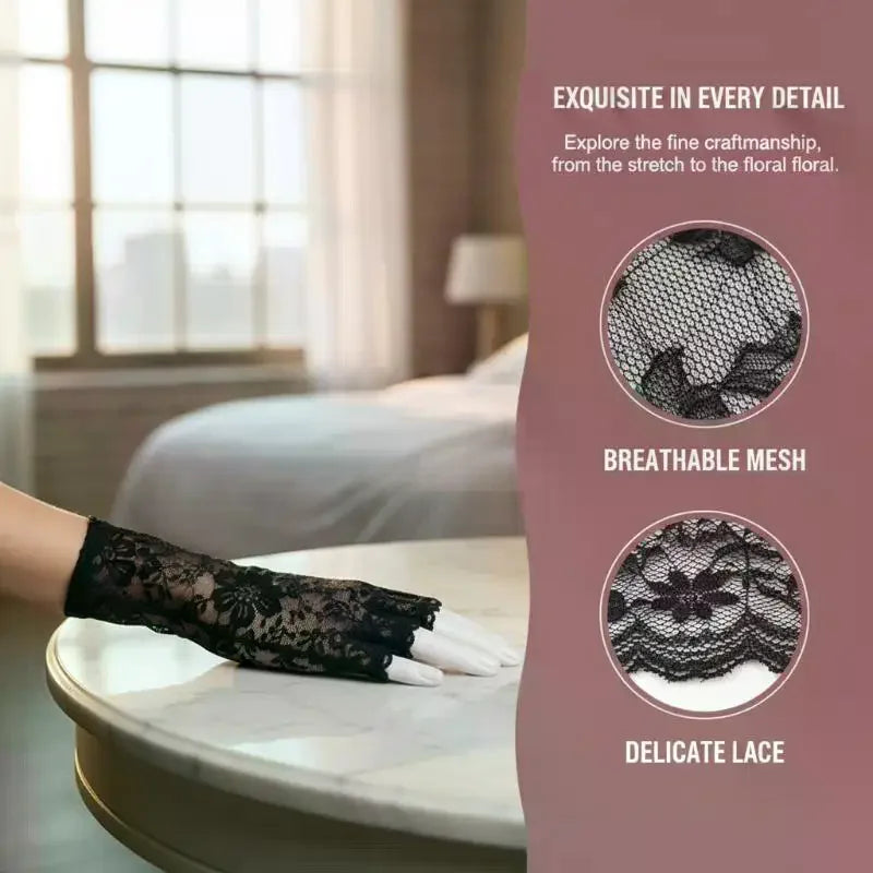 Lace Fingerless Gloves Women Elegant Breathable Bridal Wedding Party Cosplay Driving Fashion Accessory Oasis Select