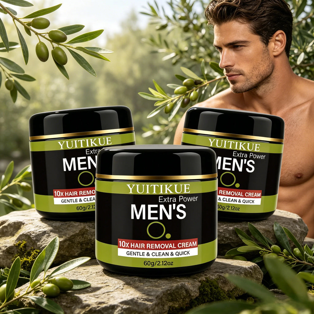 YUITIKUE Extra Power Men's Hair Removal Cream, Mild & Clean, Dissolves Hair Gently, No Irritation for All Skin Types Oasis Select 3pc