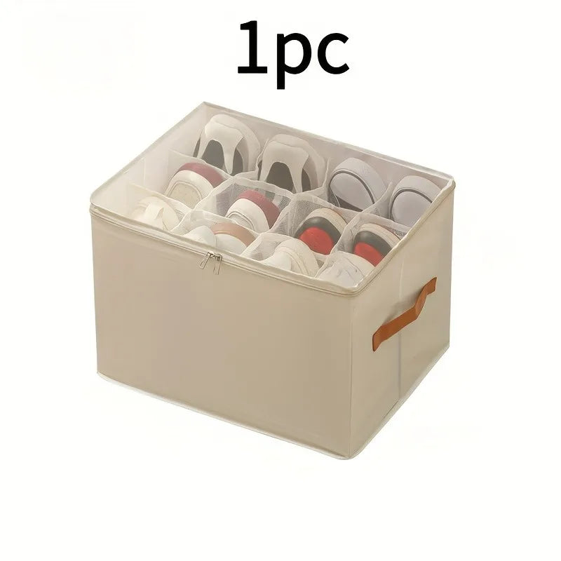 1pc Foldable Oxford Fabric Shoe Organizer with Lid/Dustproof Storage Box for Shoe,Clothes&Accessorie/Versatile Home Organization Oasis Select 1pc white