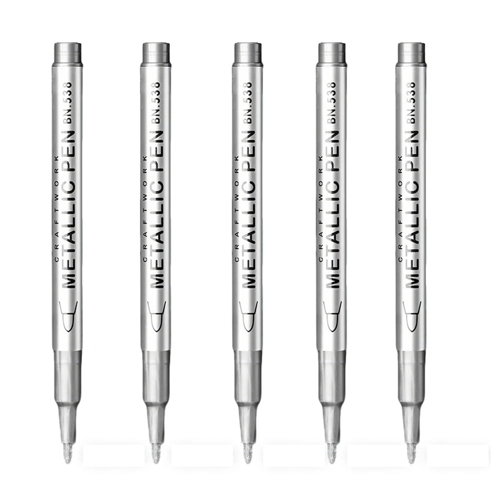5PCS Metallic Markers Pens Silver and Gold Paint Pens , Glass, Rock Painting, Halloween Pumpkin, Card Making, Scrapbook Album Oasis Select Silver Hard Nib