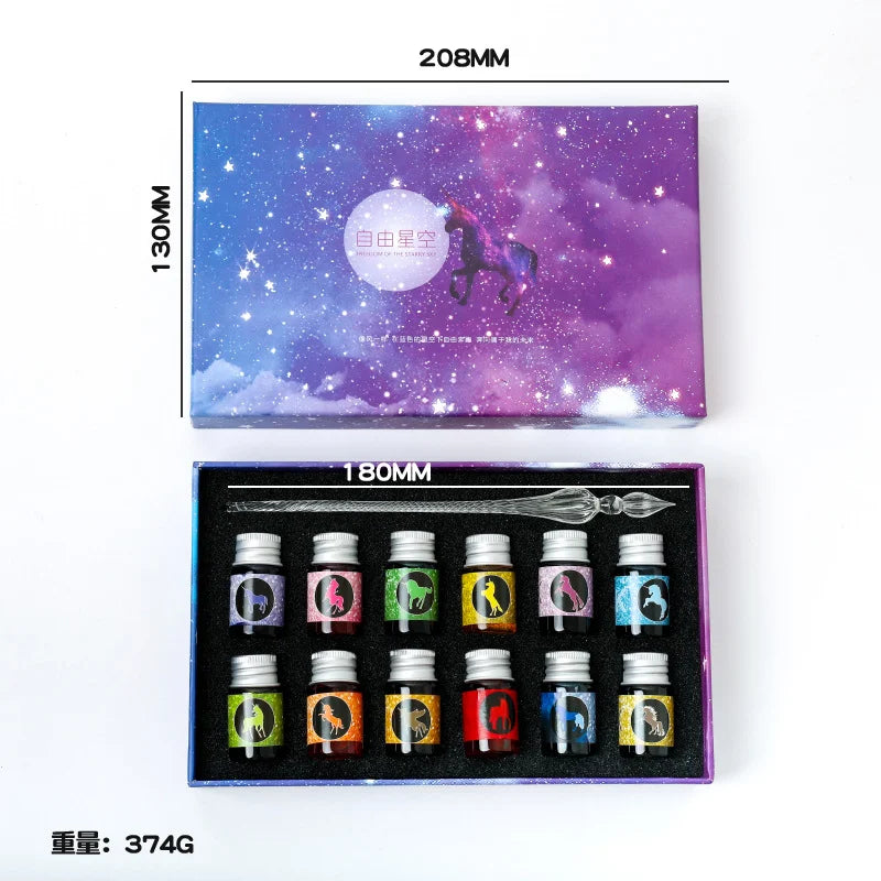 Free Starry Sky Pen Glass Pen Gradient Color Gift Set Dip Pen Business Gift Pen Student Crystal Pen Oasis Select 6