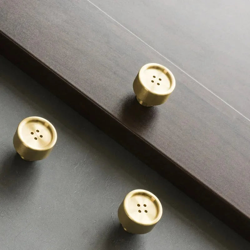 European style/Gold Solid Brass Cabinet Drawer Pulls Creative Button Handles Drawer Knobs Furniture Handles Hardware Oasis Select