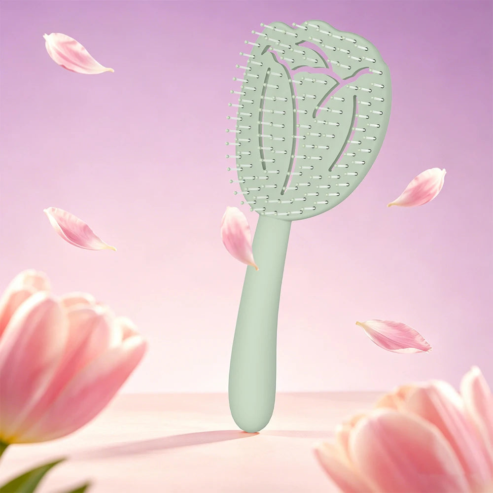 Tulip Hollow Scalp Massage Brush – Detangling Anti-Static Comb Scalp Massage Brush Oasis Select M23-y-green-04