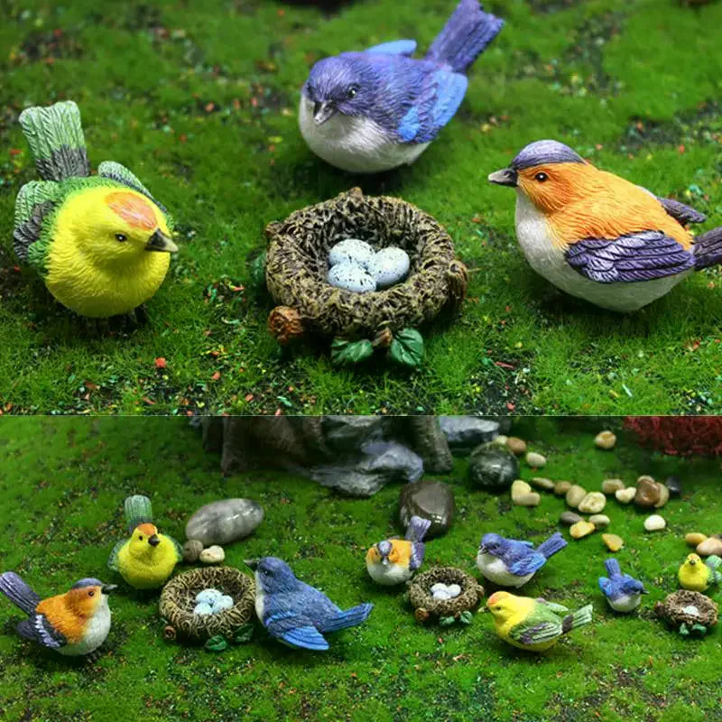 4PCS Mini Bird Figure Model Cartoon Resin Crafts DIY Plant Bonsai Figurines Fairy Garden Dollhouse Miniatures Decor Oasis Select