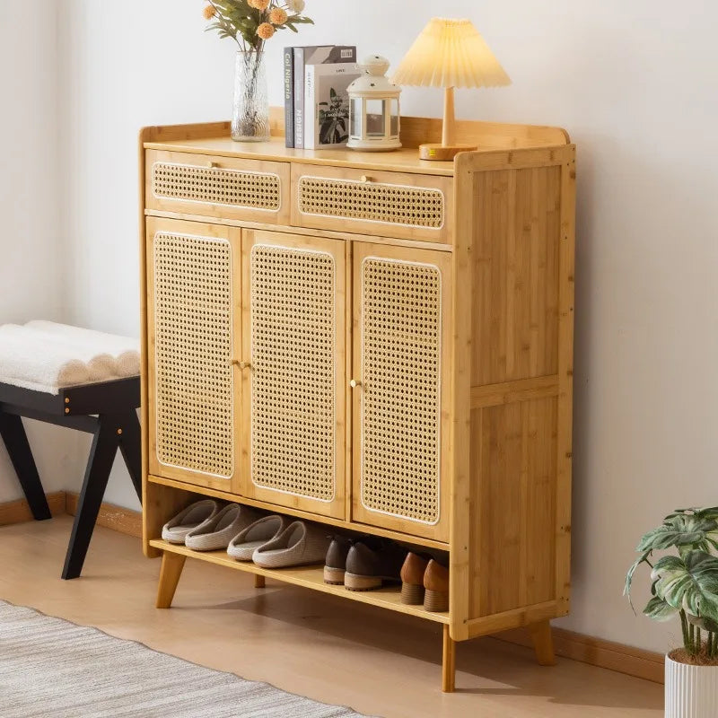 Nordic rattan shoe cabinet, living room entry home door locker, large capacity simple entrance storage, shoe rack with draw Oasis Select