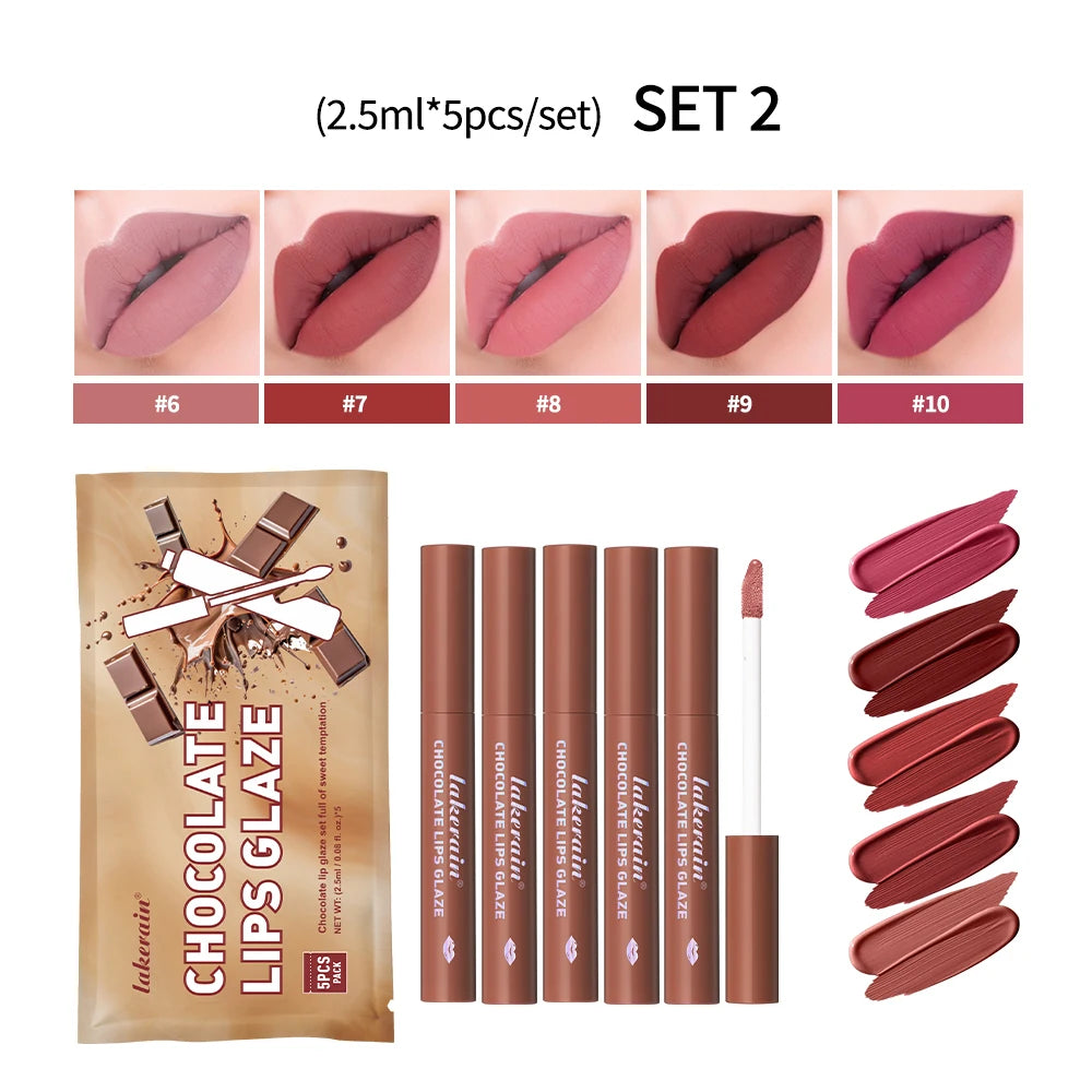 5-Pc Chocolate Matte Lip Gloss Set – Waterproof & Moisturizing Matte Lip Gloss Set Oasis Select 2