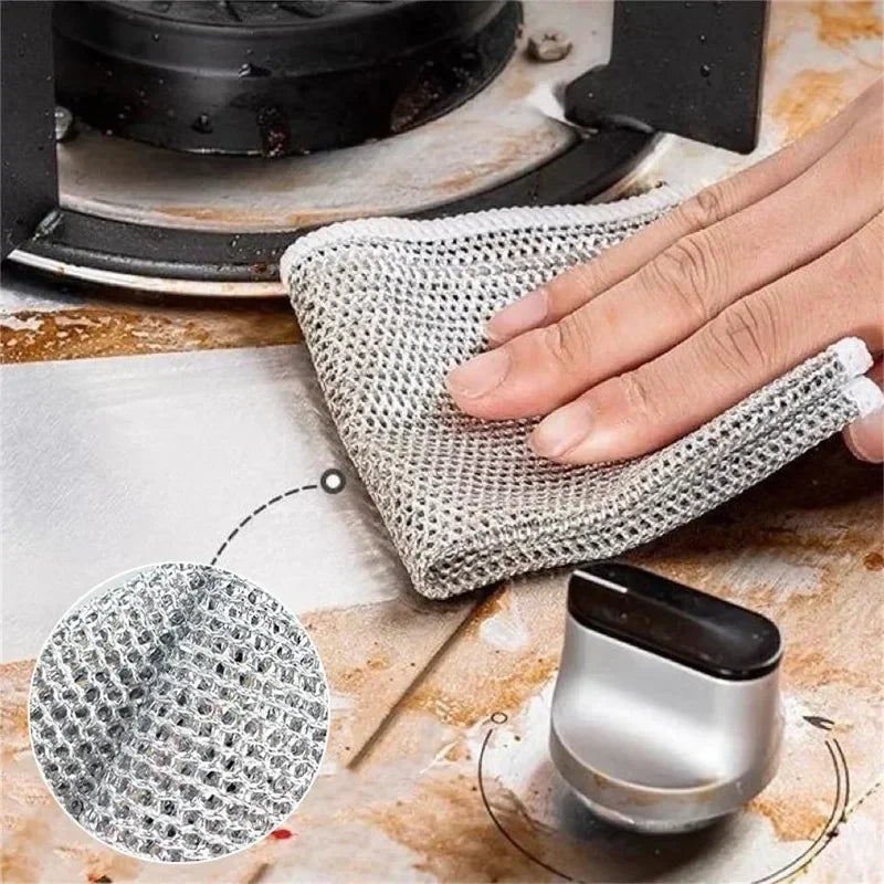 Kitchen Teel Wire Cleaning Cloths Double Sided Thickened Metal Silver Wires Rags Kitchen Dish Pot Washing Cloth Towel Clean Tool Oasis Select