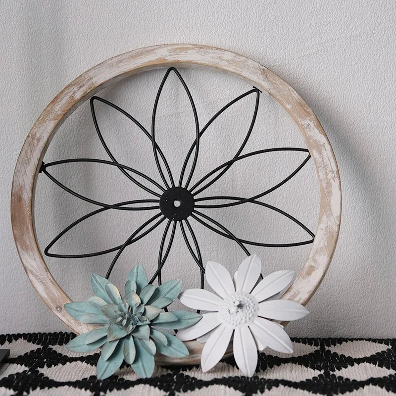 American Countryside Living Room Entrance Retro Wall Decoration Wall Hanging Circular Wooden Frame Oasis Select