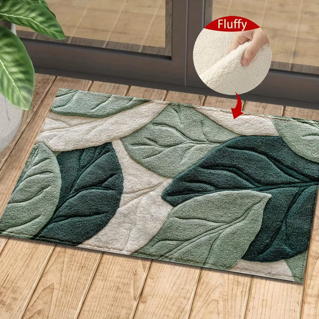 Green Leaf Pattern Plush Rug Ultra-Fine Fiber Bathroom Carpet Anti Slip Quick Drying Bedroom Rug Carpets for Living Room Oasis Select