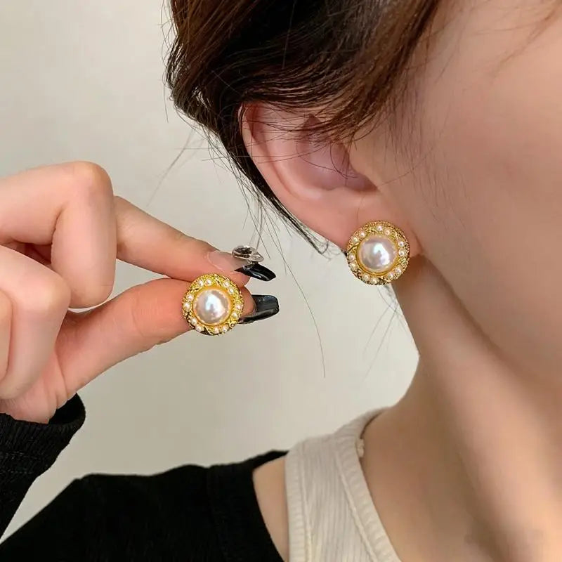 2Pcs Vintage Gold Geometric Faux Pearl Earrings, Designer Wedding Bridal Jewelry Gift for Women Oasis Select