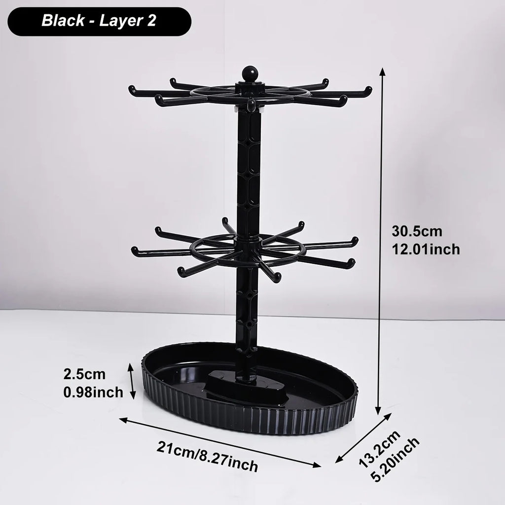 1pc multi-layer adjustablerotatable keychain storage rack jewelry bracelet desktop jewelry accessories display rack holiday gift Oasis Select black-2layers