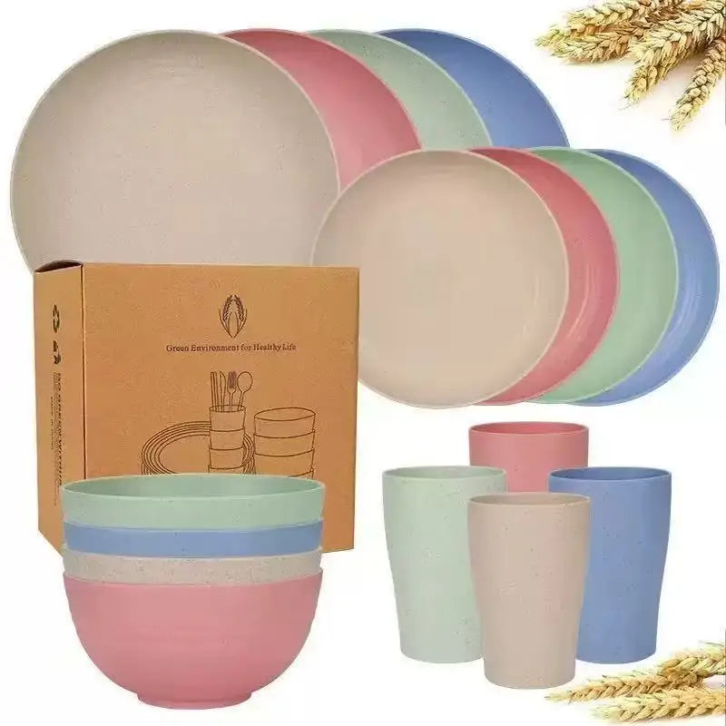16pcs Unbreakable High Quality Plastic Dinnerware Sets - Reusable, Lightweight, for Daily Use, Outdoor Dining, Camping Essential Oasis Select Nordic-16Pcs