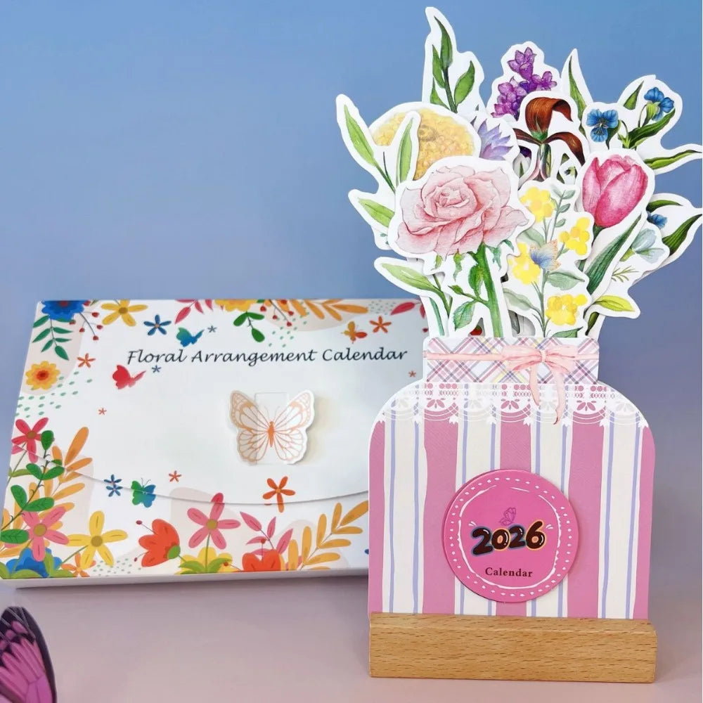 2026 Flowers Desk Calendar Mini Calendar Standing Desk Calendar Vase-Like Desktop Monthly Planner for Home School Office Oasis Select Style 1