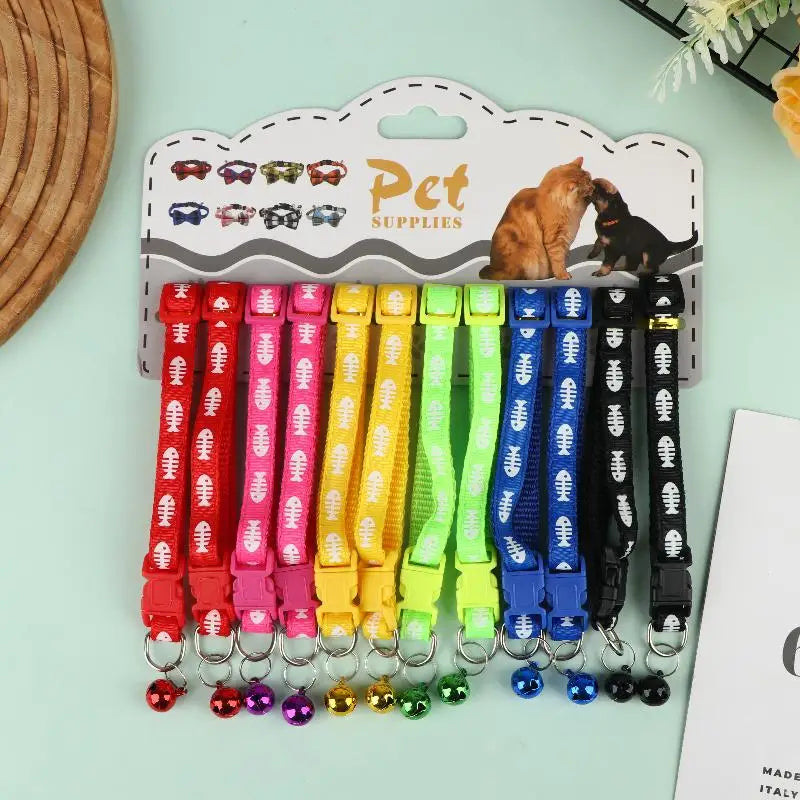 12Pcs 6 Colors Pet Cat Puppy Buckle Collar With Bell Footprint Mix Color Anti-Lost Dog Collars Pet Accessories Oasis Select A9