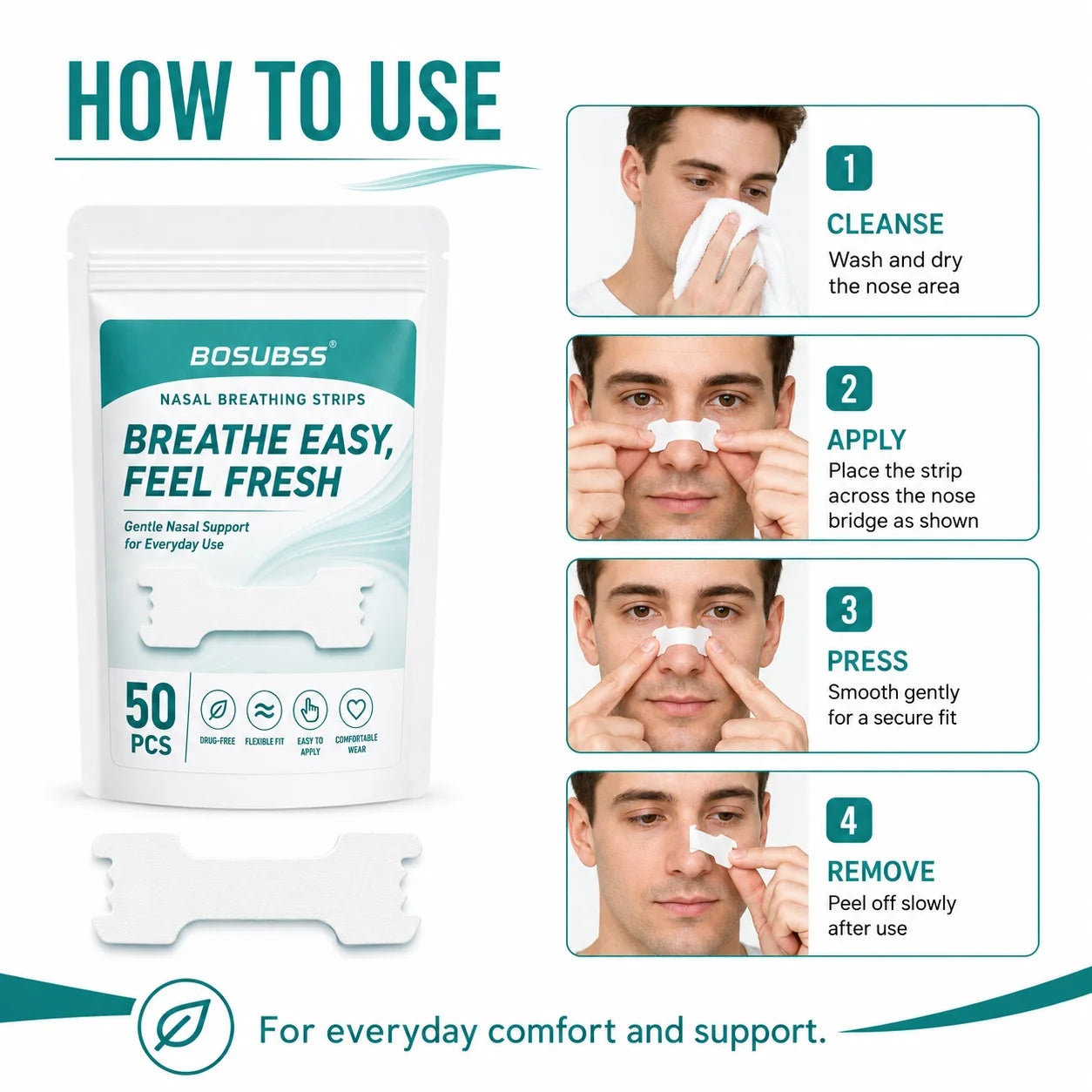 30/50pcs white nose patches, soft and comfortable for daily use, portable, a great home item Oasis Select