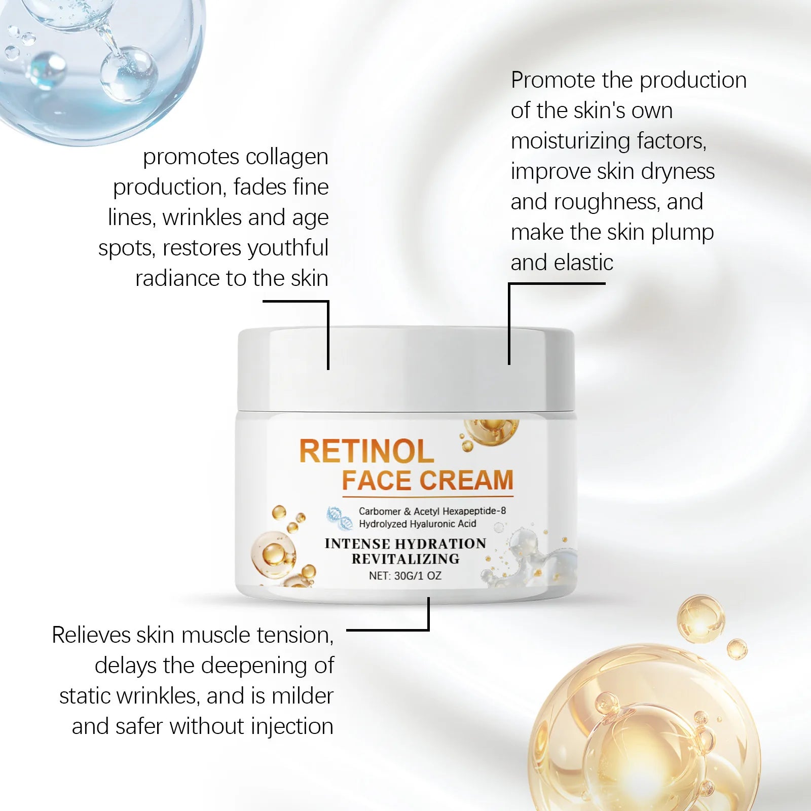 Retinol Face Cream Enhance Skin Firmness Deeply Hydrate Brighten Tone Repair Damaged Skin Barrier Hyaluronic Acid Facial Creams Oasis Select