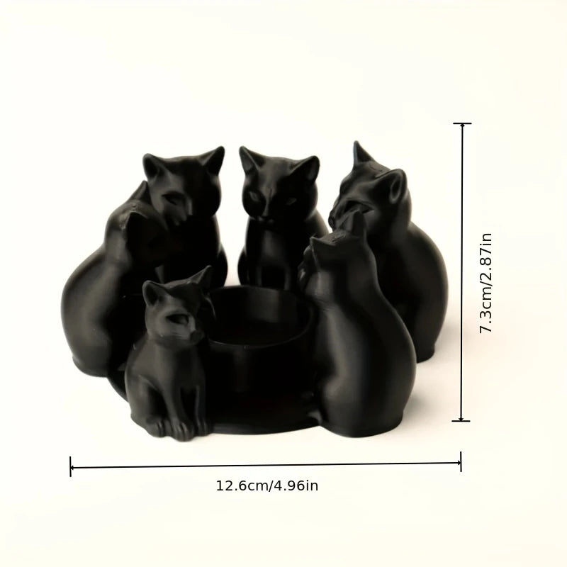 3D-printed Cat Ring Candle Holder Cute Desktop Decorative Craft Accessory Fashionable Living Room Bedroom Home Decor Oasis Select Black 1Pc
