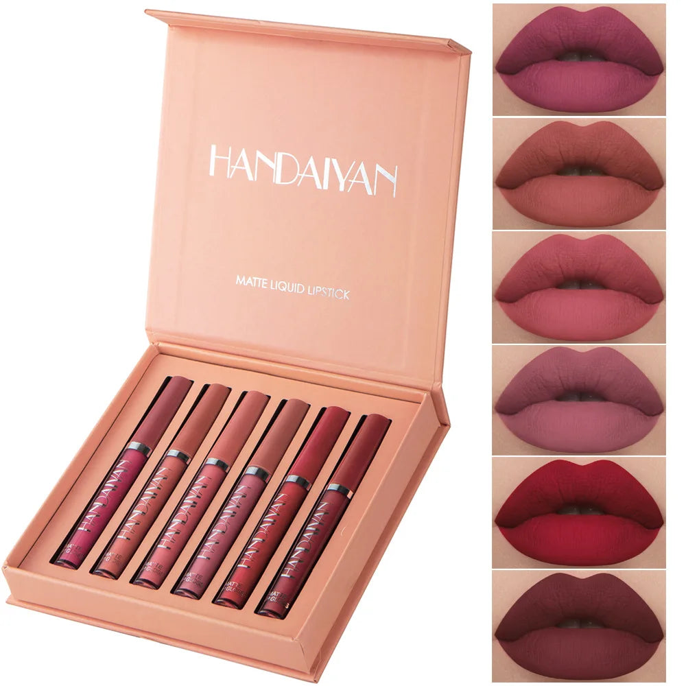 HANDAIYAN 6-Shade Matte Liquid Lipstick Set – Waterproof Vegan