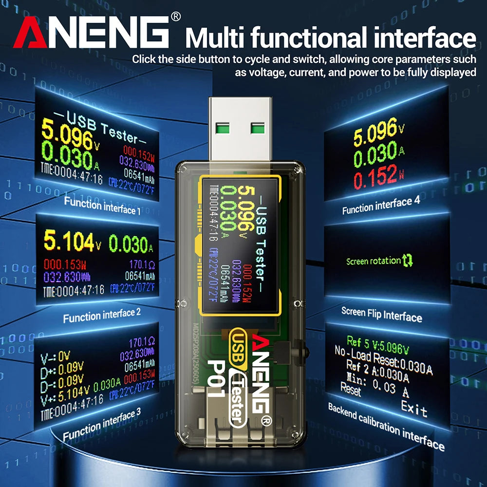 ANENG P01 USB Type-C Voltmeter Ammeter Capacity Tester High Precision DC 4-32V 0-6A Digital Power Bank Detector Tools Oasis Select