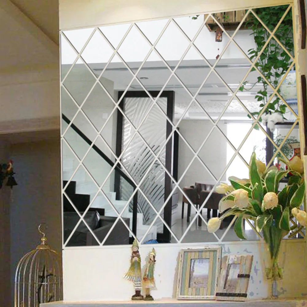 3D Mirror Diamond Wall Sticker – Large Silver DIY Decor Mirror Wall Sticker Oasis Select